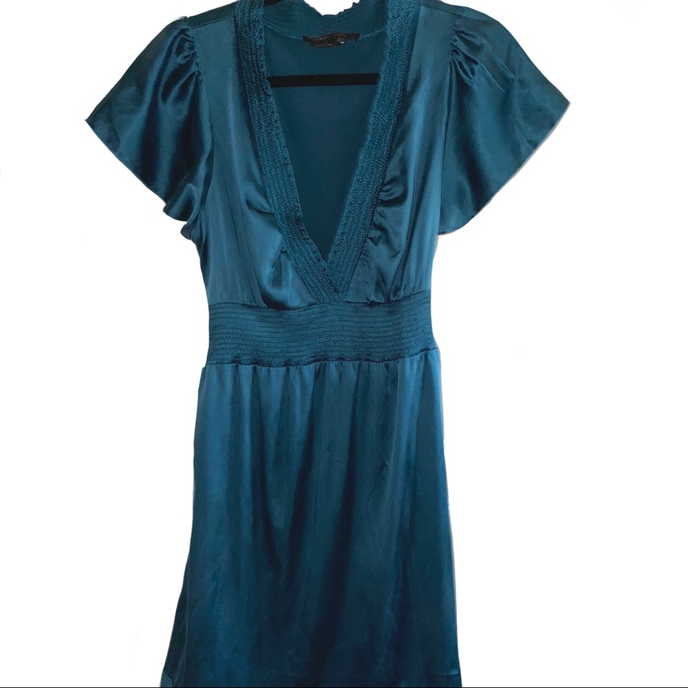 BCBGMAXAZIRA- Blue Silk V-Neck Dress